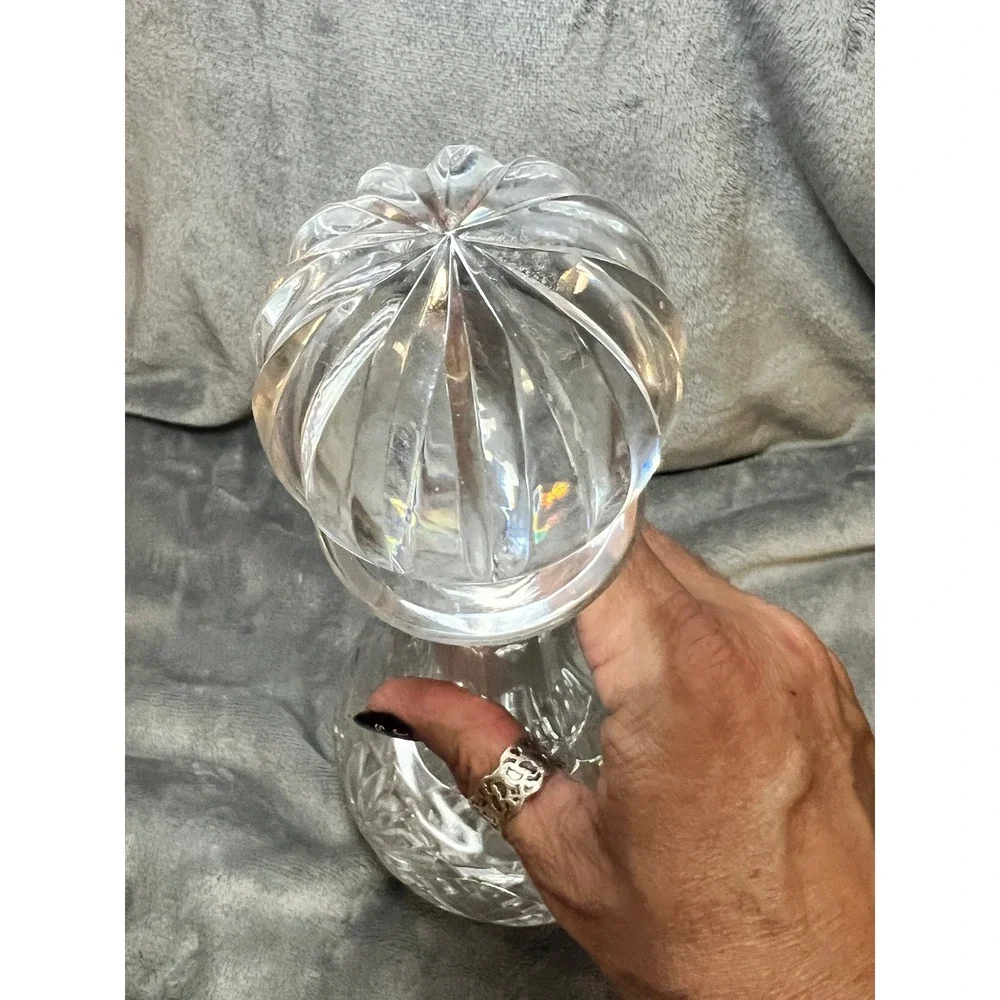 Vintage Cut Crystal Teardrop Decanter‎ w/ Fluted Stopper & Starburst Base